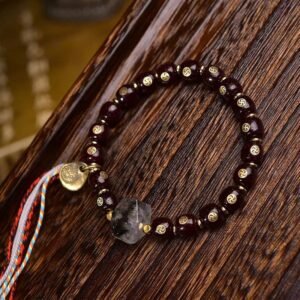Natural cinnabar for inlay ten thousand character star and moon Bodhi child cultural play bracelet - 图片 2