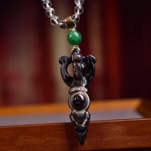 Natural agate dzi beads magic pestle pendant white crystal necklace - 图片 2