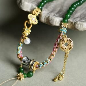 Hand-woven green agate necklace