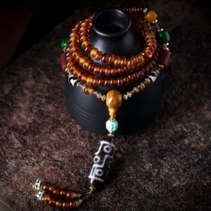 Nine-eye dzi bead yak bone necklace