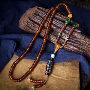 Nine-eye dzi bead yak bone necklace - 图片 3
