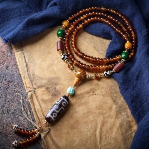 Nine-eye dzi bead yak bone necklace - 图片 2