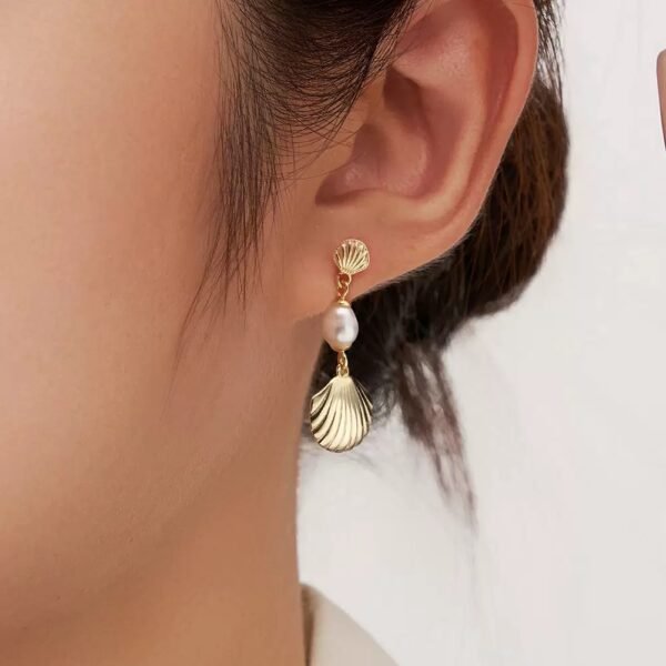 Summer Beach Jewelry Shell Sterling Silver Natural Pearl Earrings