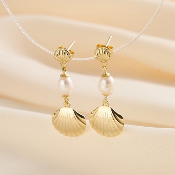 Summer Beach Jewelry Shell Sterling Silver Natural Pearl Earrings - 图片 2