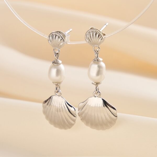 Summer Beach Jewelry Shell Sterling Silver Natural Pearl Earrings - 图片 3