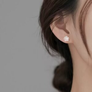 Silver camellia earrings