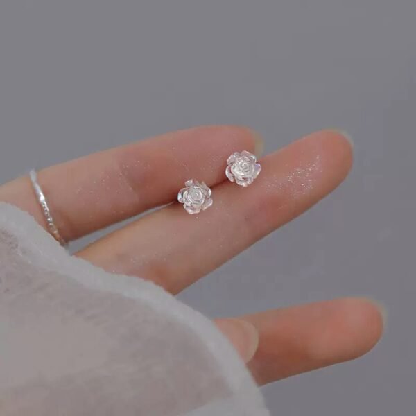 Silver camellia earrings - 图片 3